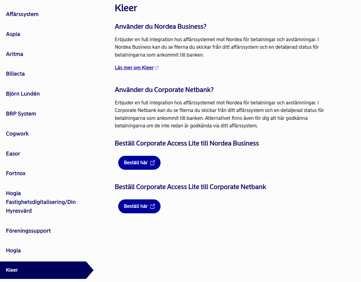 Nordea-kund i Kleer (skärmbild 1 av 3)