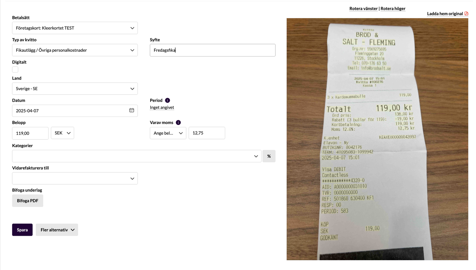 Utlägg > Hantera utlägg med listan Nya kortköp